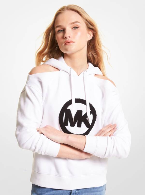 Damske Mikiny S Kapucňou Michael Kors Logo Cotton Blend Cutout Biele - Oblecenie Michael Kors Nejlevnejsi | FOMDK-6389